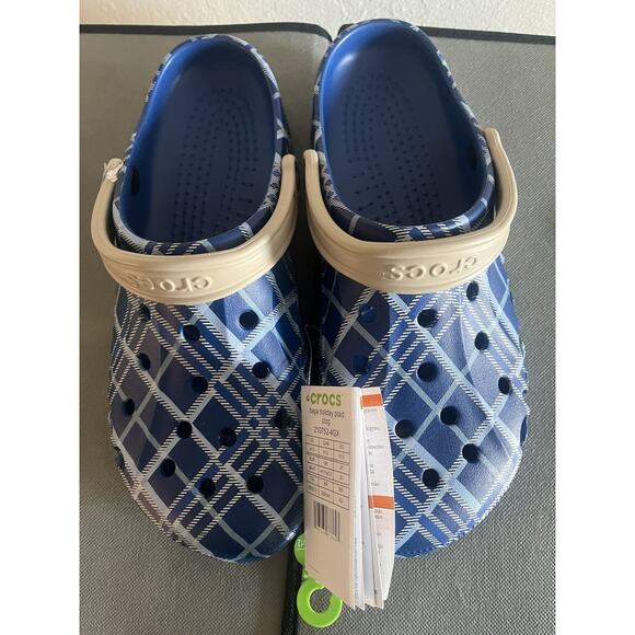 Crocs Other - Crocs Baya Holiday Plaid Clogs Christmas Blue Jean Comfort Sandals Mens Size 12